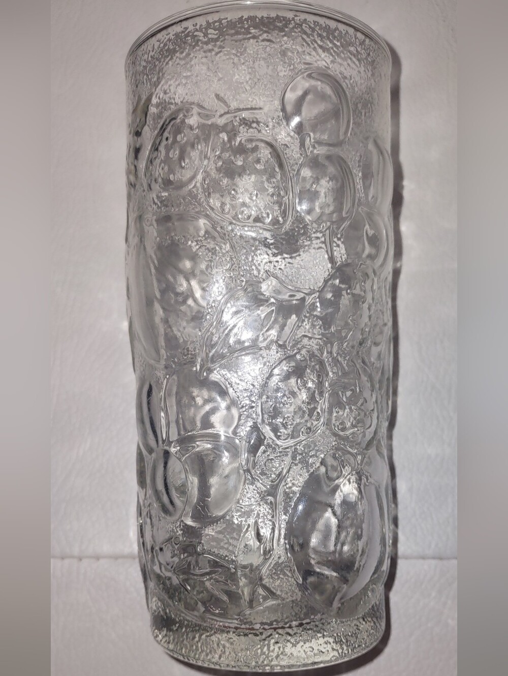 Vintage Libbey Embossed "Orchard Fruit Clear" Tumblers 16oz, Set of 4, 1997 EUC